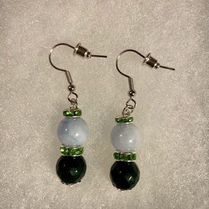 Aquamarine and Faceted Emerald Jade Drop Earrings